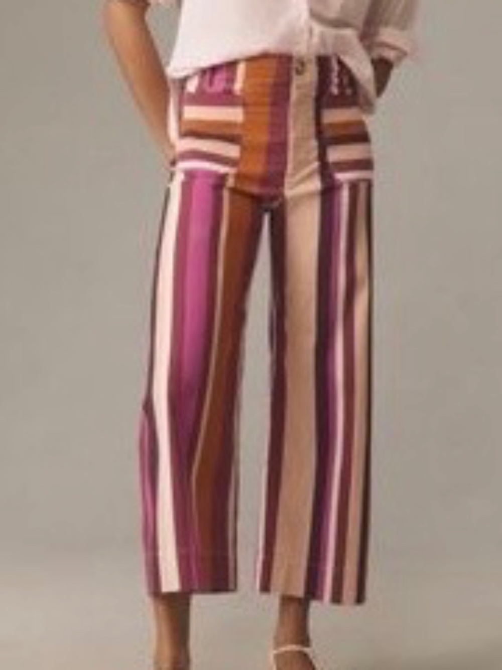 Anthropologie Maeve Colette Striped Wide-Leg Cropped Pants in Pink, Brown, Cream